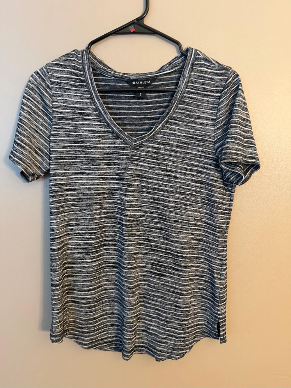 Athleta Women's black  and White Striped V-Neck Tee